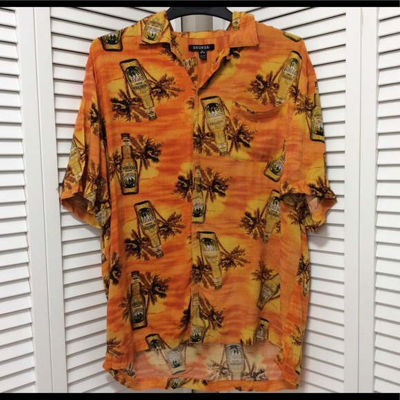 George men's size medium button shirt beer tropical cruisewear short sleeve - Picture 2 of 12